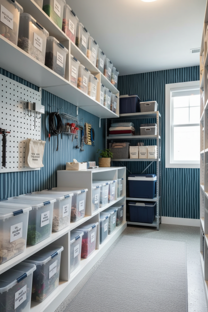 Dolce Stripe Wallpaper, navy and light blue