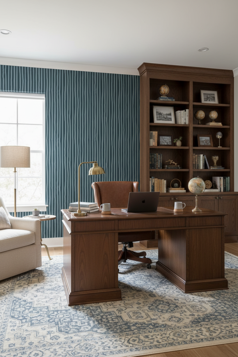 Dolce Stripe Wallpaper, navy and light blue