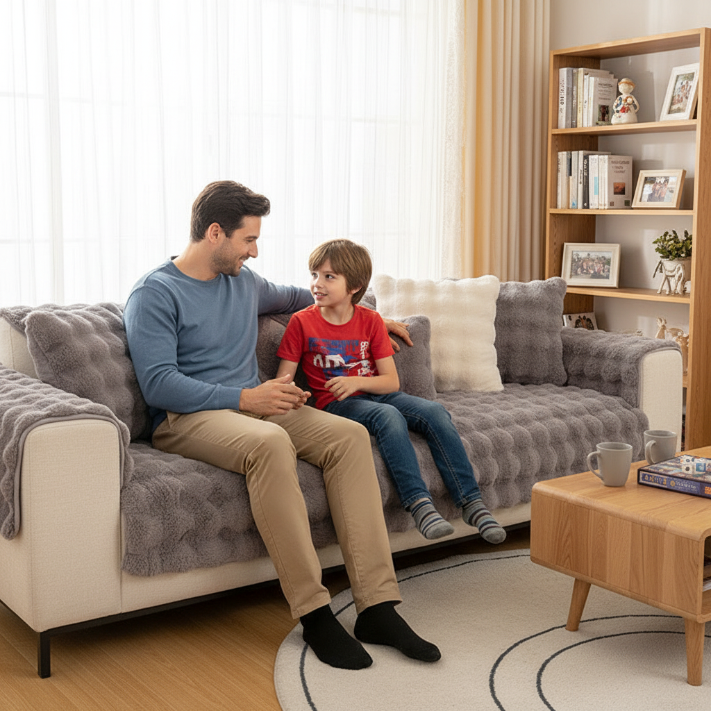 Cloud Plush Wave Faux Rabbit Fur Nonslip Sofa/Couch Cover