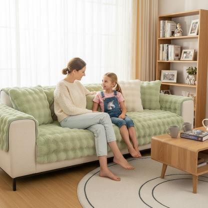 Cloud Plush Wave Faux Rabbit Fur Nonslip Sofa/Couch Cover