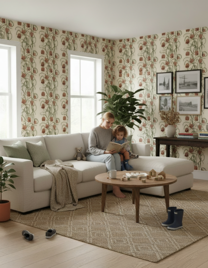 SAMPLE SALE! Campanas Wallpaper, neutral and burnt orange, LUXE traditional, three 19in x 8ft rolls