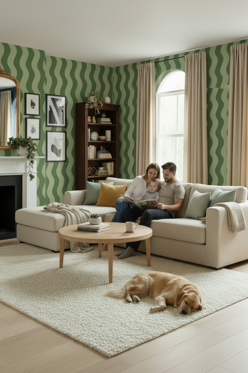 Ziggy Stripe Wallpaper, green and sage