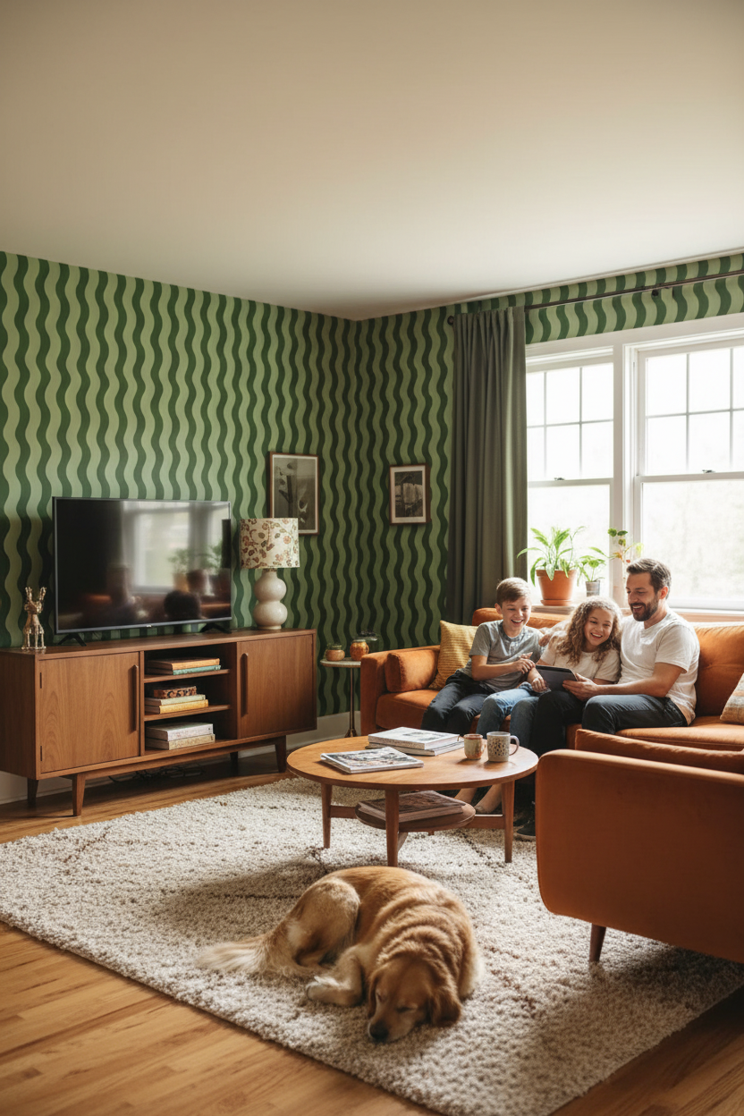 Ziggy Stripe Wallpaper, green and sage