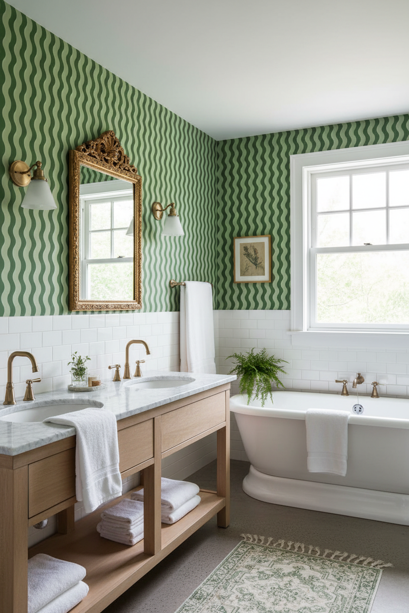 Ziggy Stripe Wallpaper, green and sage