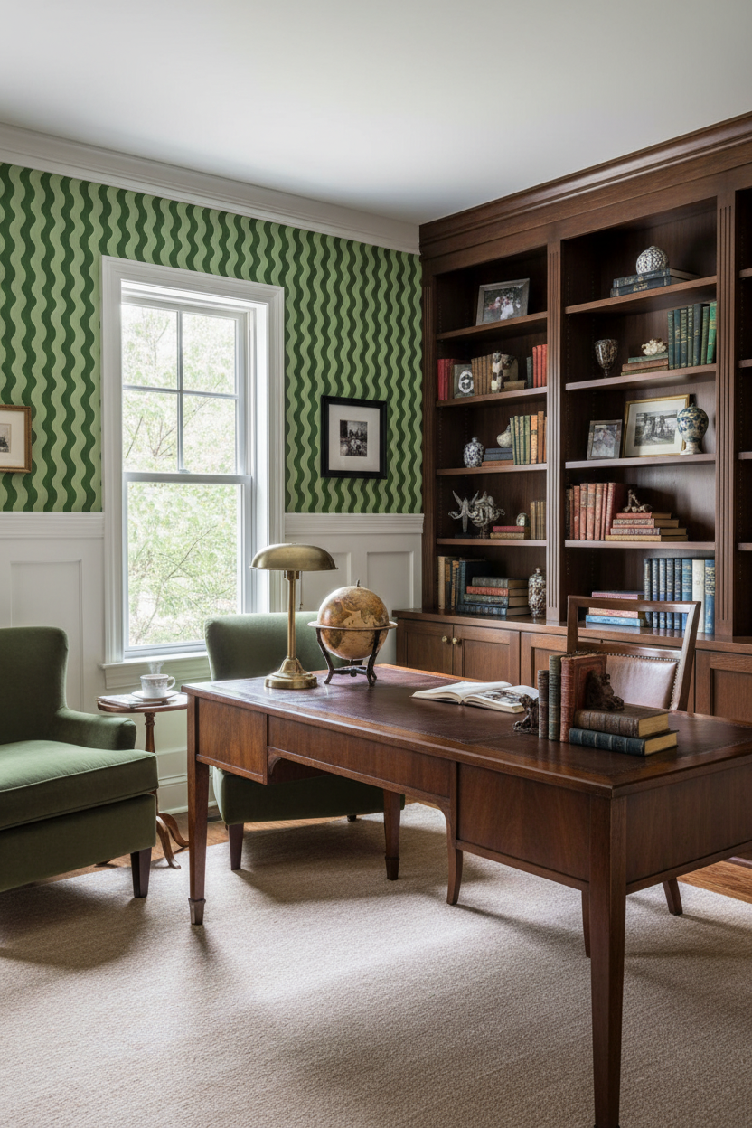 Ziggy Stripe Wallpaper, green and sage