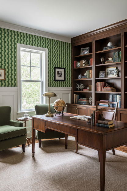 Ziggy Stripe Wallpaper, green and sage