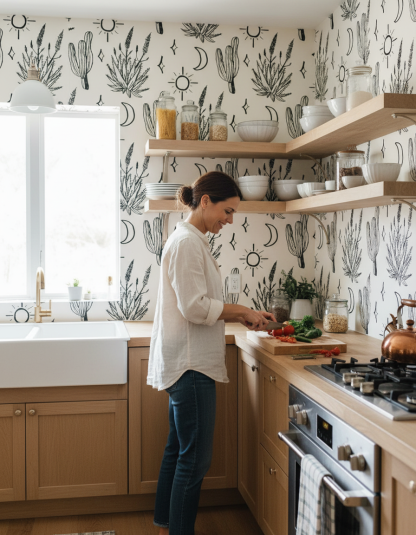 Desert Sky Wallpaper, large pattern, sand and black