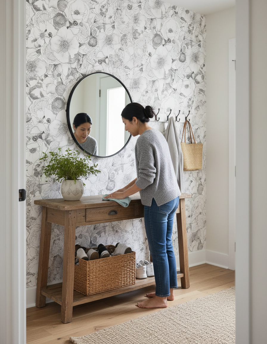 Floral Reverie Wallpaper, black and white