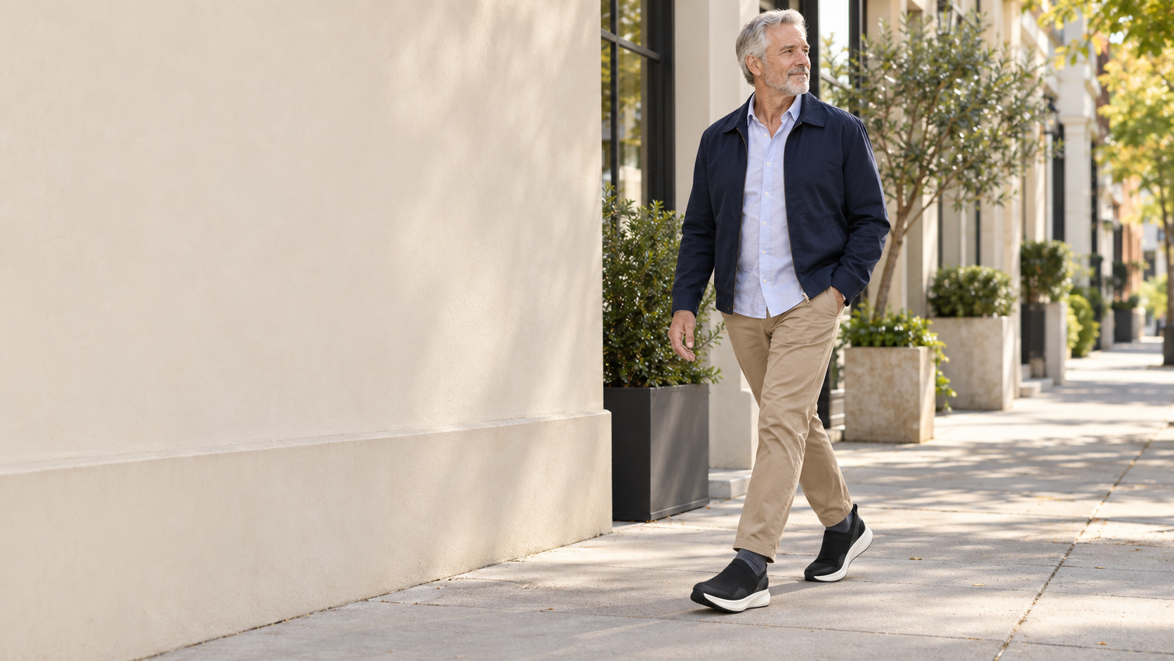 Man wearing StepReady shoes on an everyday walk