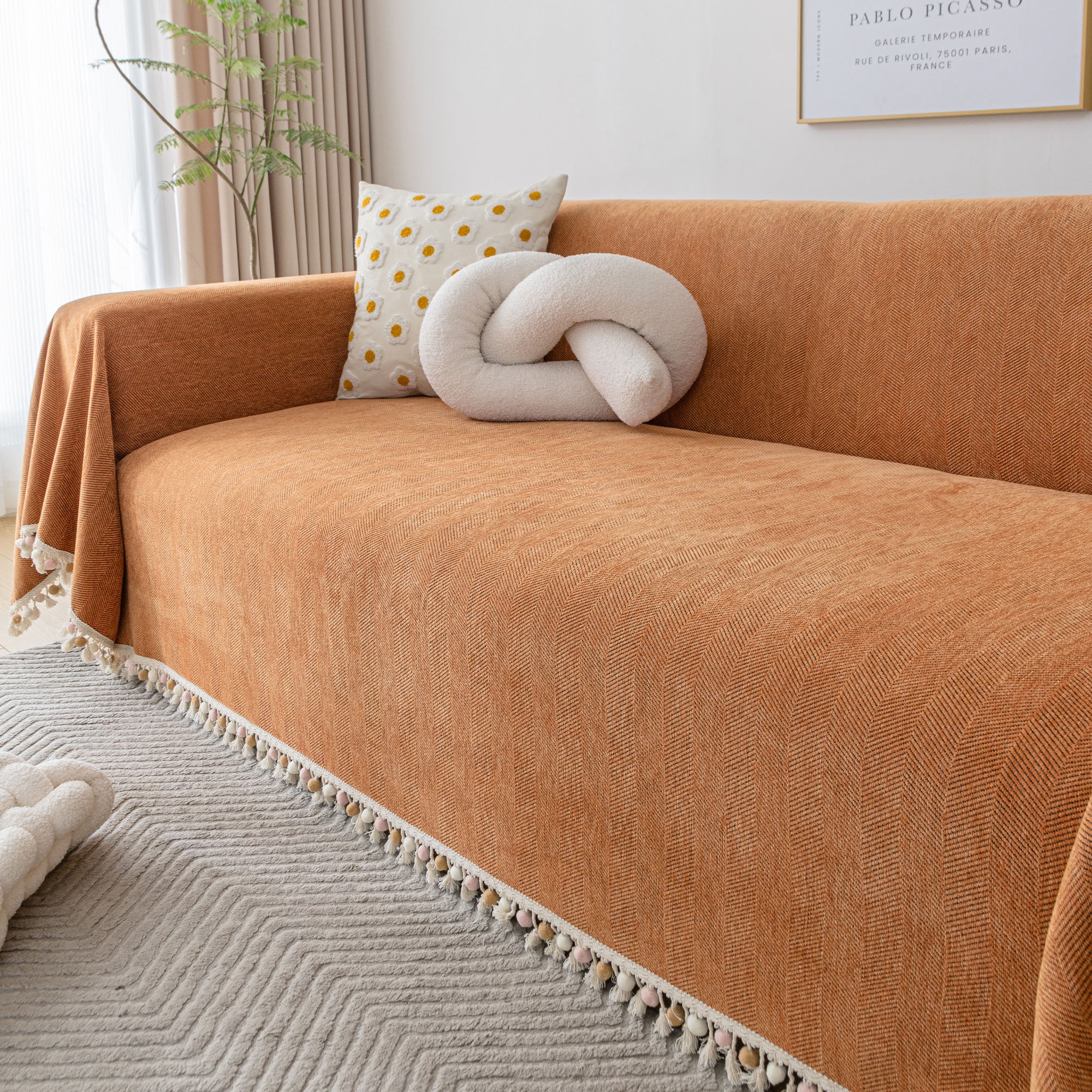 Pet Friendly Herringbone Tassel Luxe Sofa/Couch Cover - Limited Time Offer