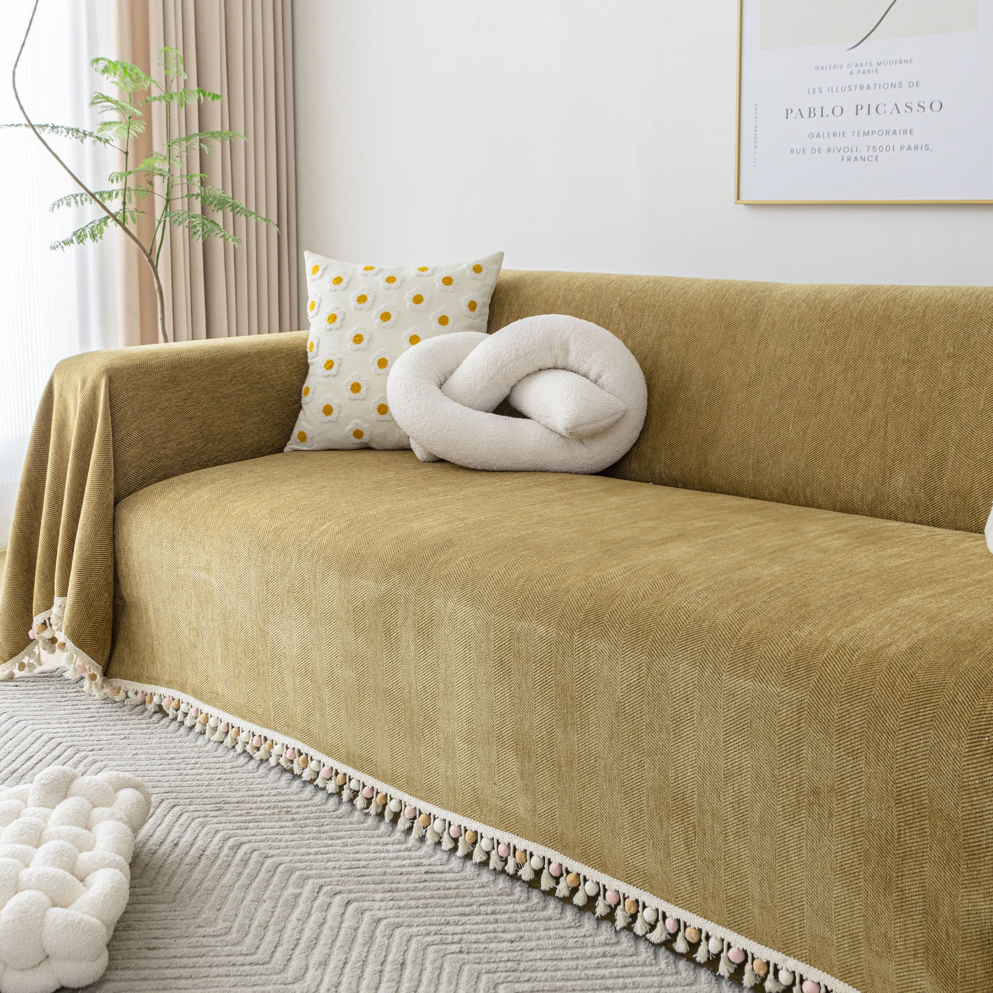 Pet Friendly Herringbone Tassel Luxe Sofa/Couch Cover - Limited Time Offer