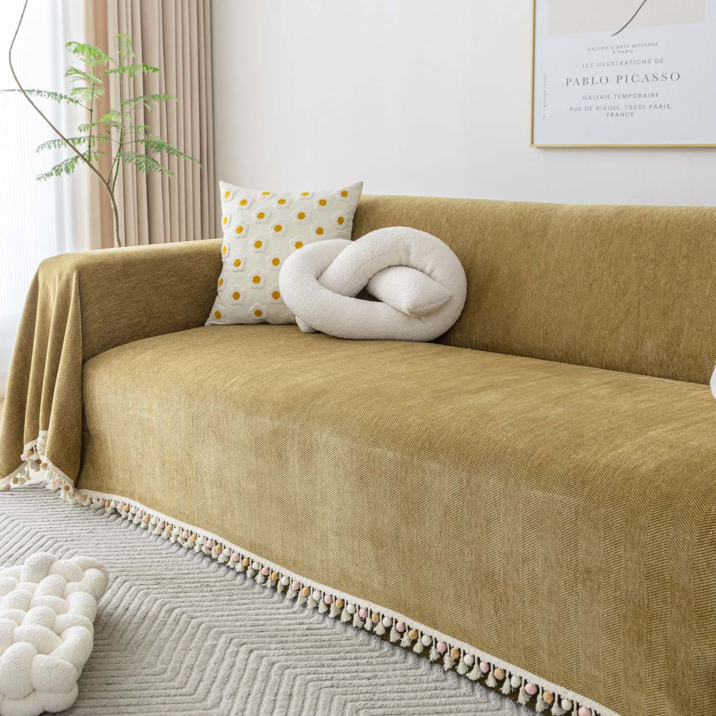 Pet Friendly Herringbone Tassel Luxe Sofa/Couch Cover - Limited Time Offer