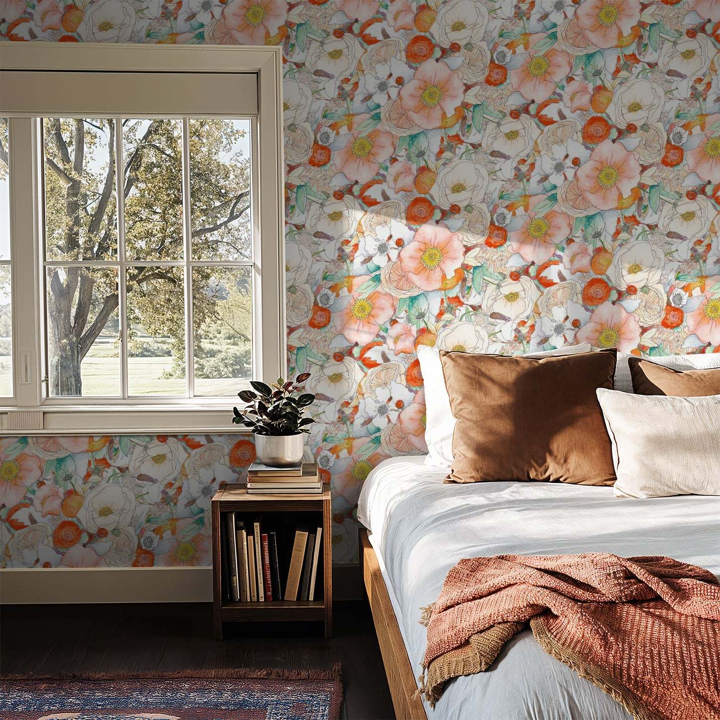 Floral Reverie Wallpaper, orange