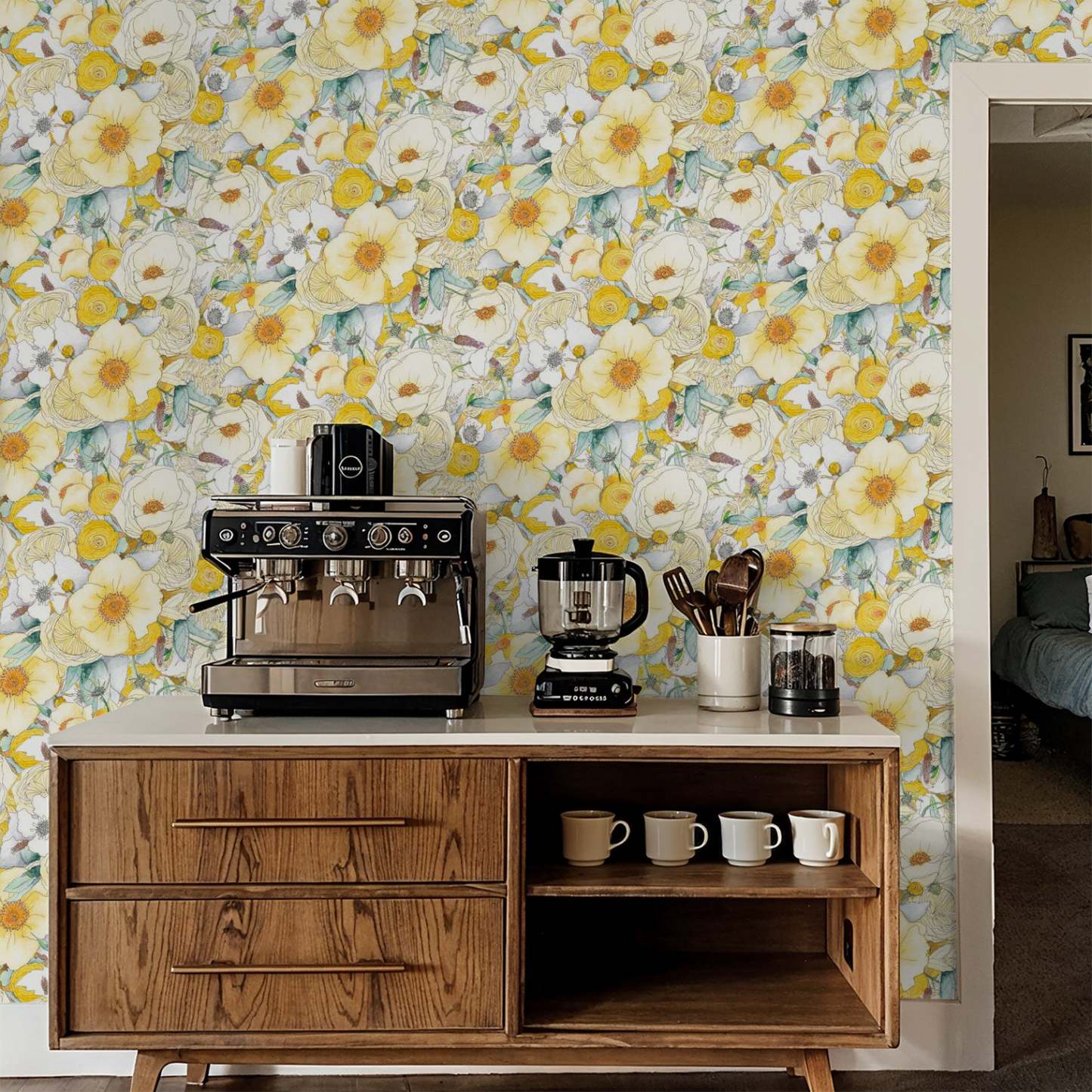 Floral Reverie Wallpaper, yellow
