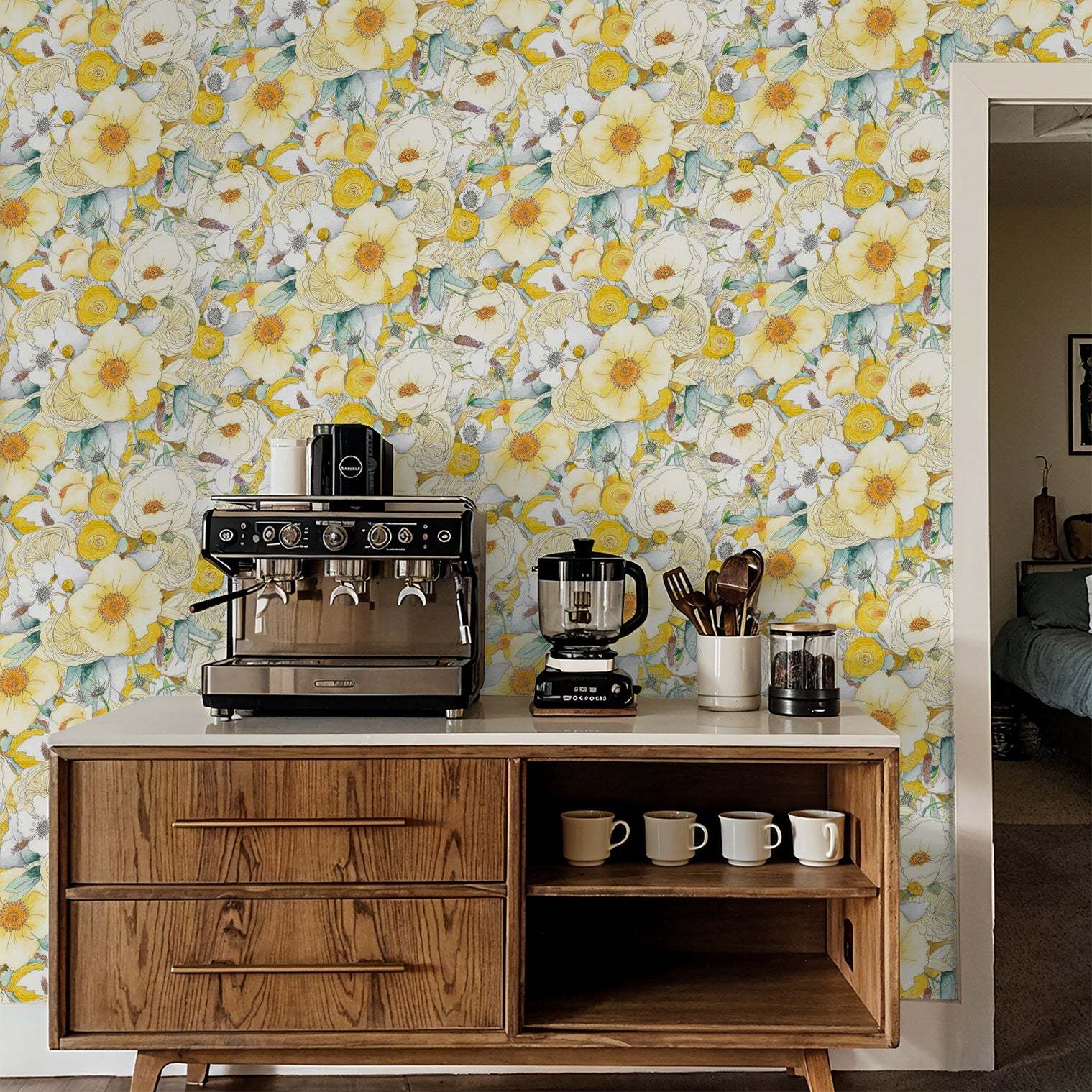 Floral Reverie Wallpaper, yellow