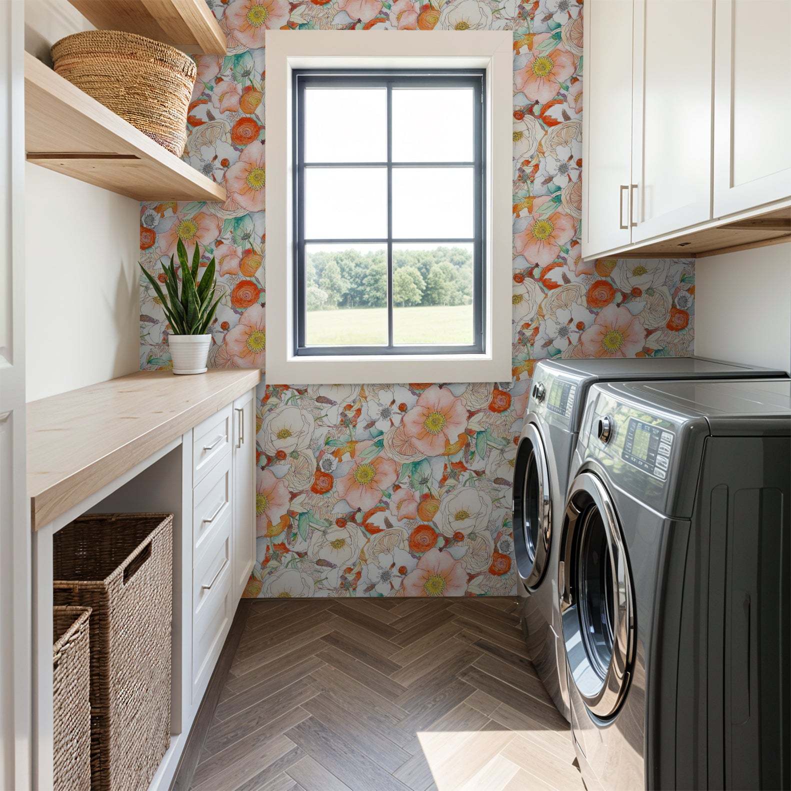 Floral Reverie Wallpaper, orange