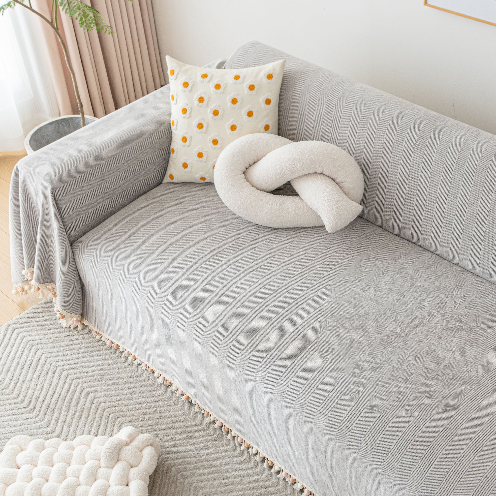 Pet Friendly Herringbone Tassel Luxe Sofa/Couch Cover - Limited Time Offer