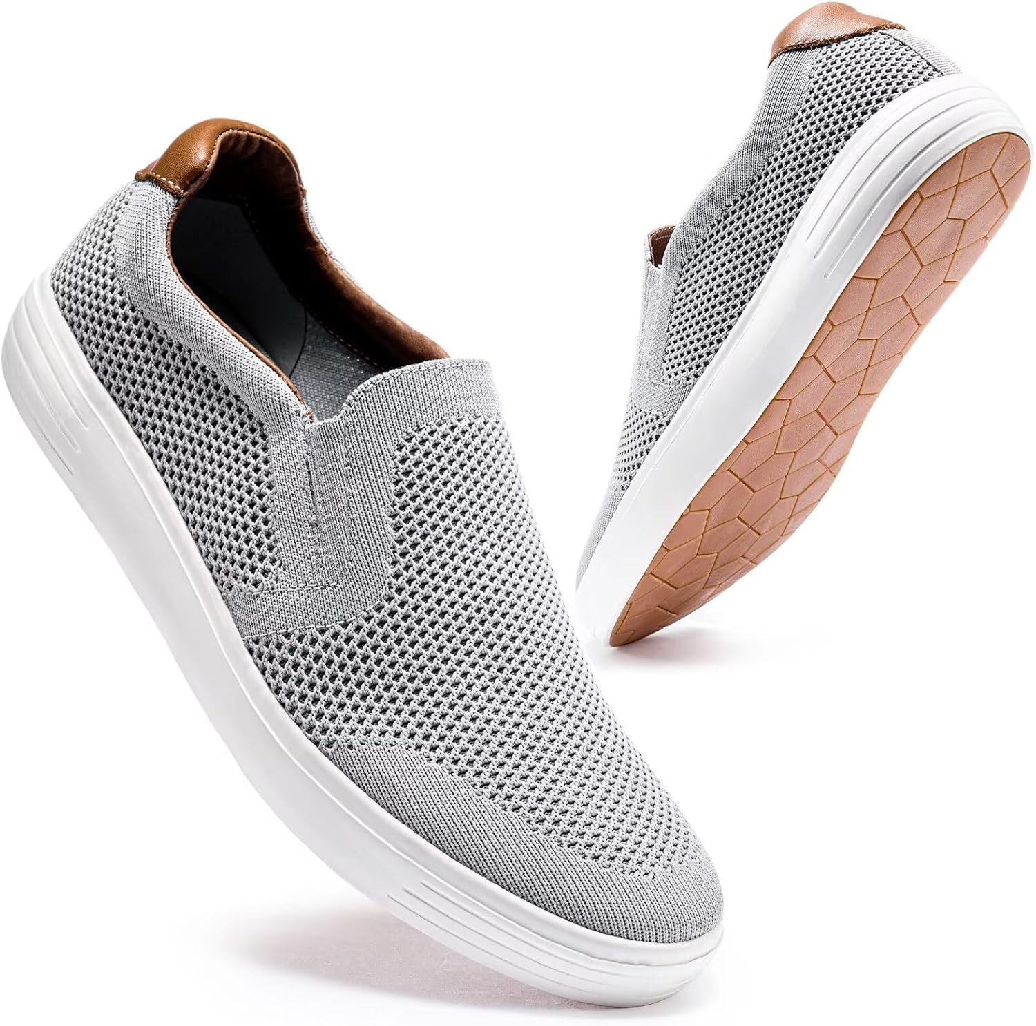 konhill Mens Slip On Loafers Sneakers - Casual Knit Walking Shoes for Men, Lightweight Breathable Memory Foam Boat Shoes, Comfortable Slip-On Driving Loafers for Work Travel Beach