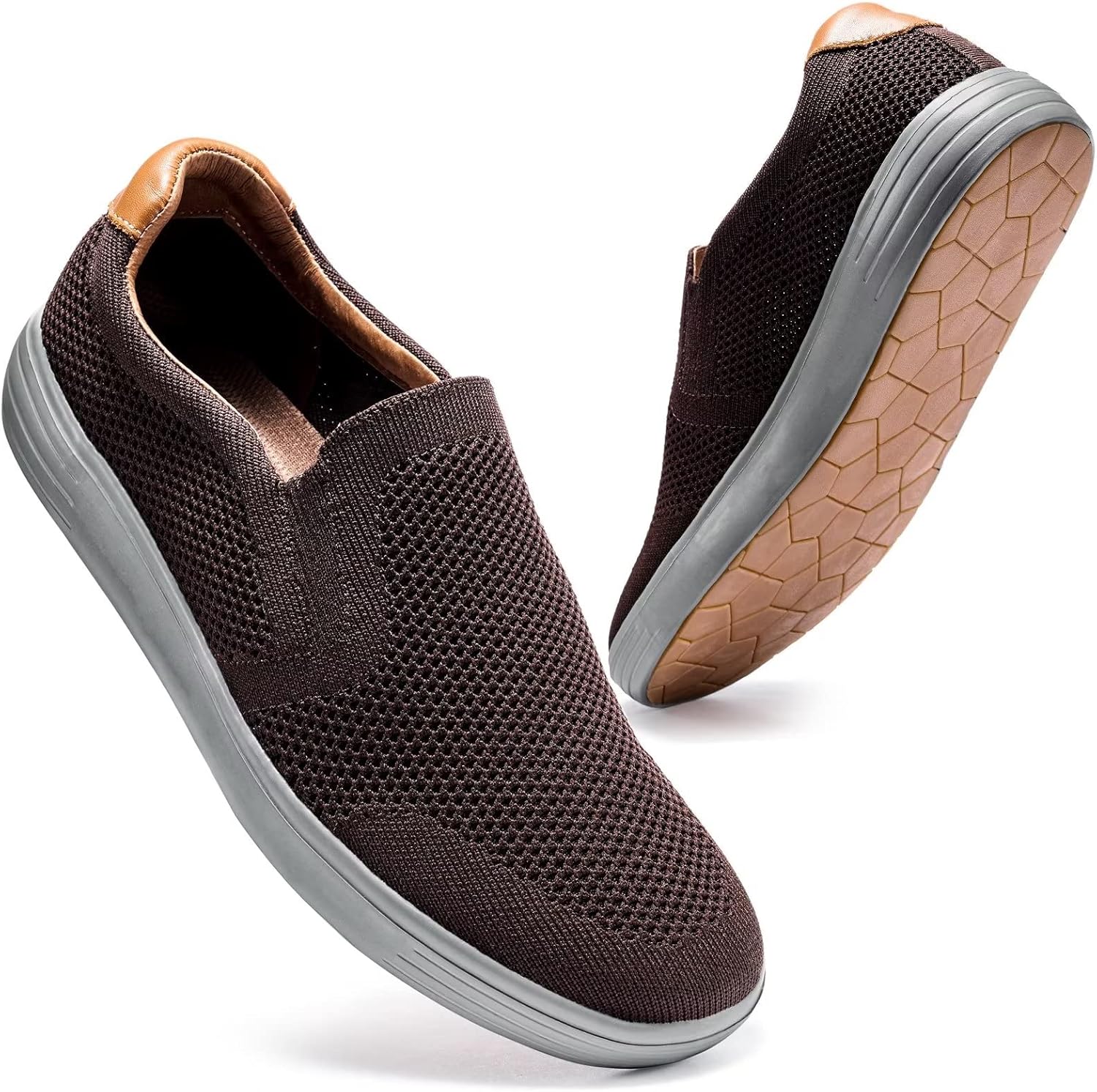 konhill Mens Slip On Loafers Sneakers - Casual Knit Walking Shoes for Men, Lightweight Breathable Memory Foam Boat Shoes, Comfortable Slip-On Driving Loafers for Work Travel Beach