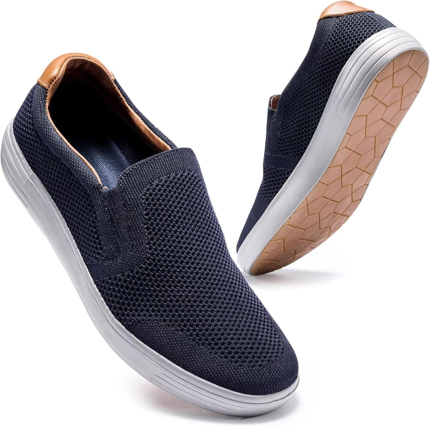 konhill Mens Slip On Loafers Sneakers - Casual Knit Walking Shoes for Men, Lightweight Breathable Memory Foam Boat Shoes, Comfortable Slip-On Driving Loafers for Work Travel Beach