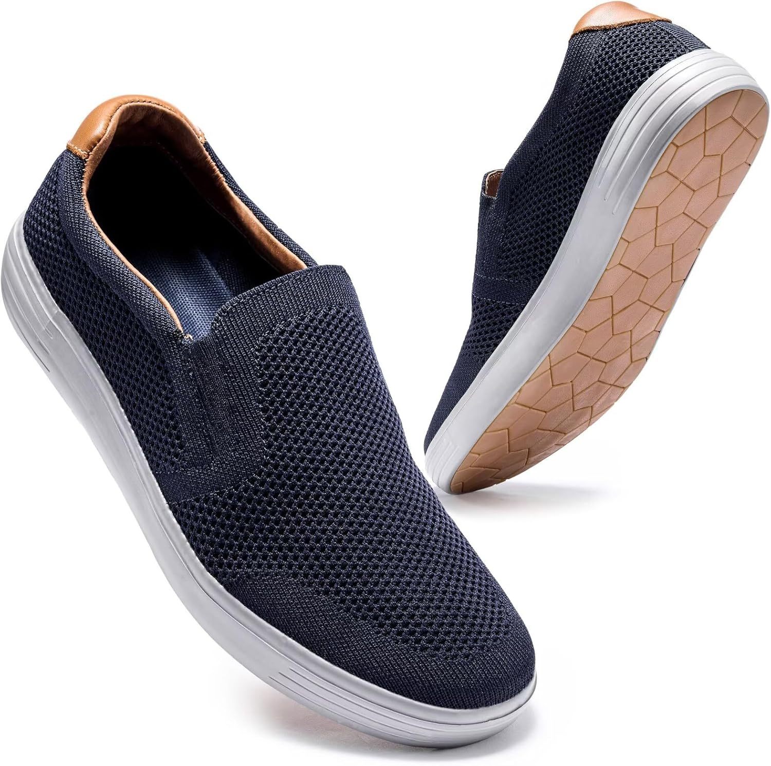 konhill Mens Slip On Loafers Sneakers - Casual Knit Walking Shoes for Men, Lightweight Breathable Memory Foam Boat Shoes, Comfortable Slip-On Driving Loafers for Work Travel Beach