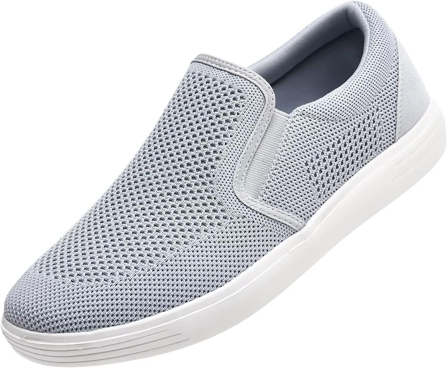 konhill Mens Slip On Loafers Sneakers - Casual Knit Walking Shoes for Men, Lightweight Breathable Memory Foam Boat Shoes, Comfortable Slip-On Driving Loafers for Work Travel Beach