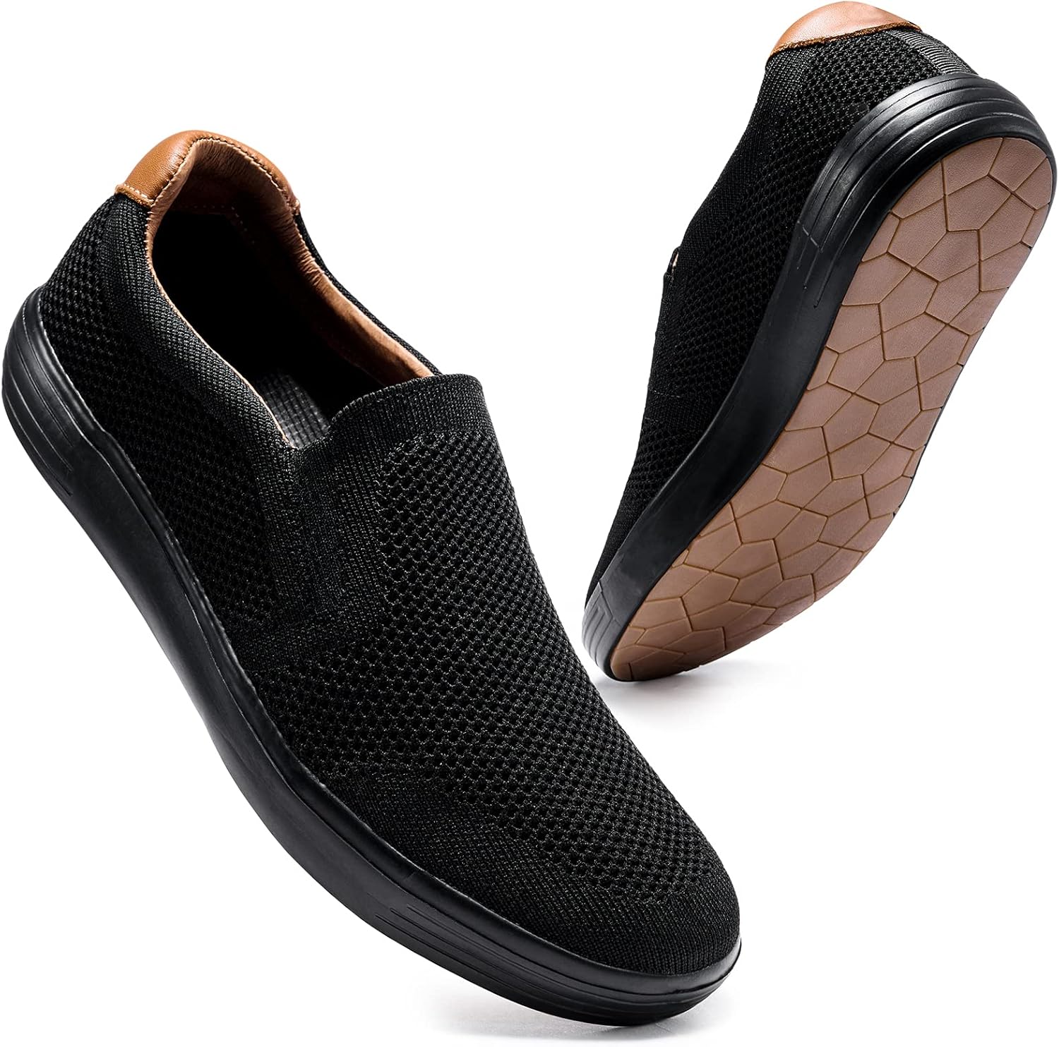 konhill Mens Slip On Loafers Sneakers - Casual Knit Walking Shoes for Men, Lightweight Breathable Memory Foam Boat Shoes, Comfortable Slip-On Driving Loafers for Work Travel Beach