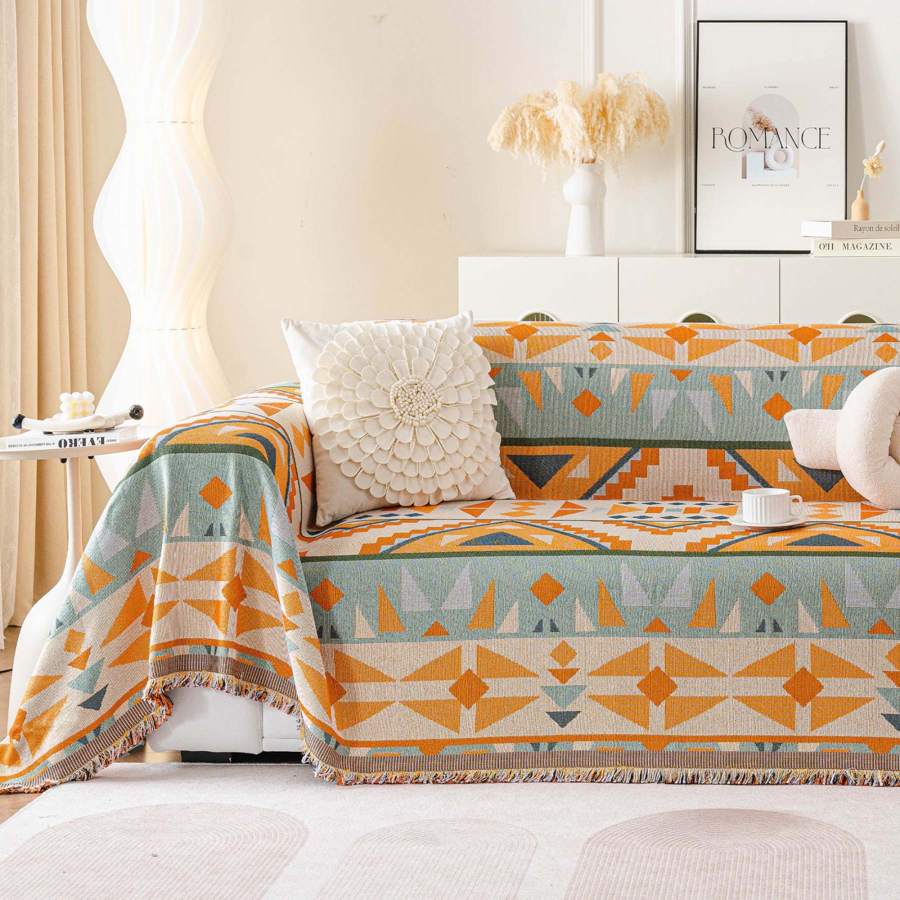 Tribal Sunset Pattern Geometric Chenille Couch Cover Soft Breathable Stylish Sofa Protection for an Easy-to-Clean Home Upgrade