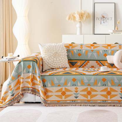 Tribal Sunset Pattern Geometric Chenille Couch Cover Soft Breathable Stylish Sofa Protection for an Easy-to-Clean Home Upgrade