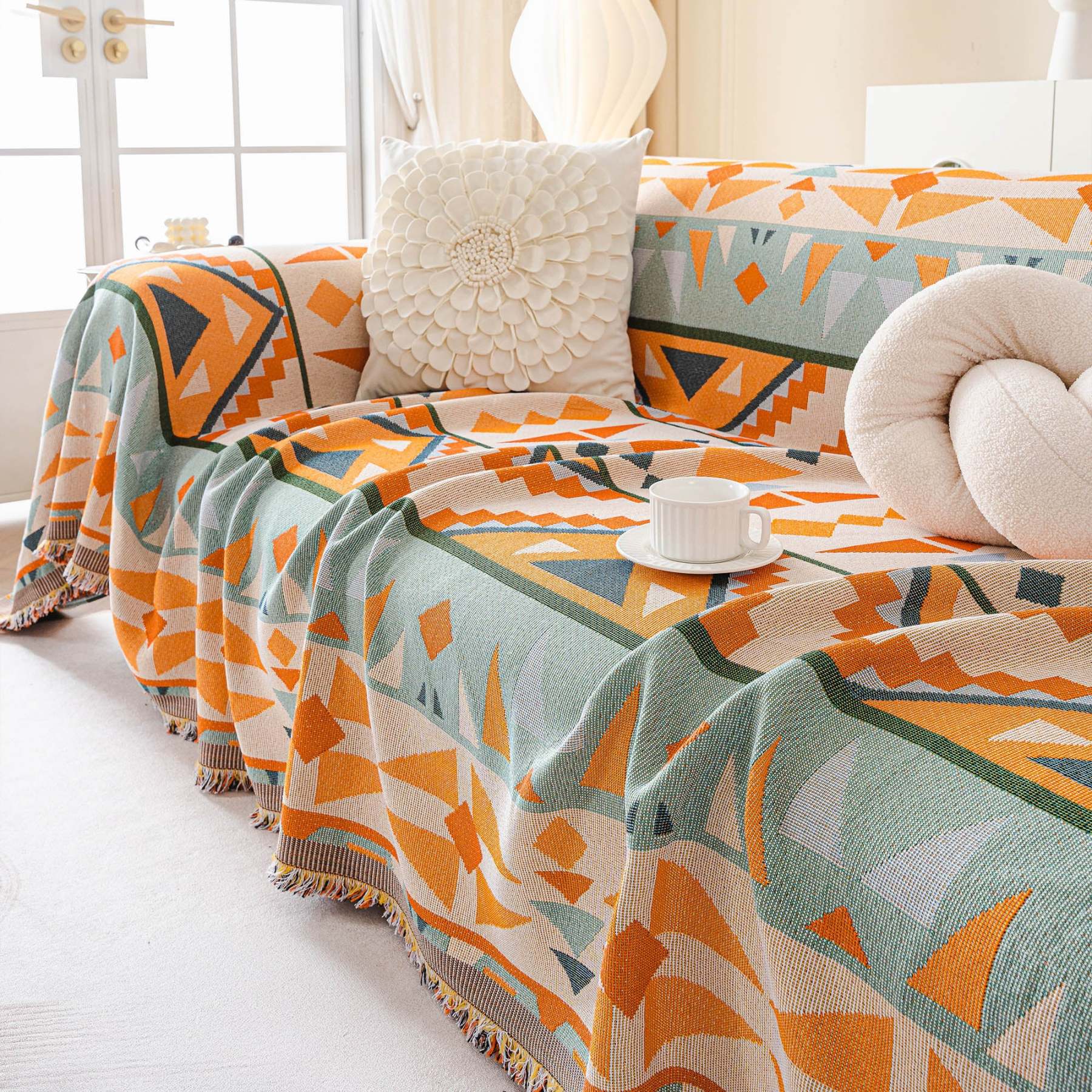 Tribal Sunset Pattern Geometric Chenille Couch Cover Soft Breathable Stylish Sofa Protection for an Easy-to-Clean Home Upgrade