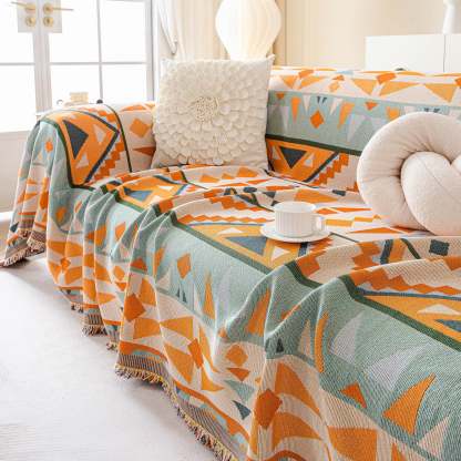 Tribal Sunset Pattern Geometric Chenille Couch Cover Soft Breathable Stylish Sofa Protection for an Easy-to-Clean Home Upgrade