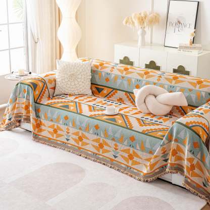 Tribal Sunset Pattern Geometric Chenille Couch Cover Soft Breathable Stylish Sofa Protection for an Easy-to-Clean Home Upgrade