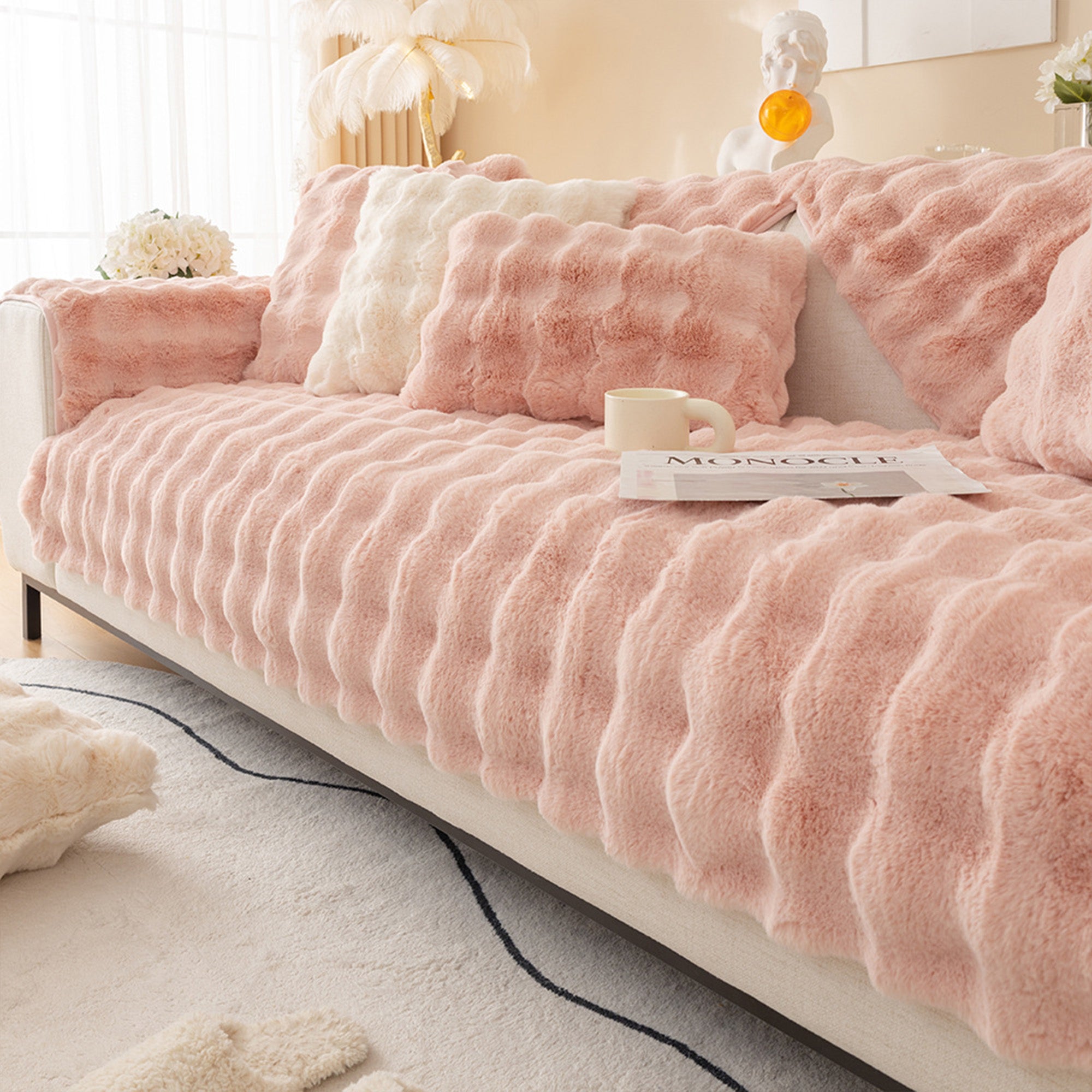 Cloud Plush Wave Faux Rabbit Fur Nonslip Sofa/Couch Cover