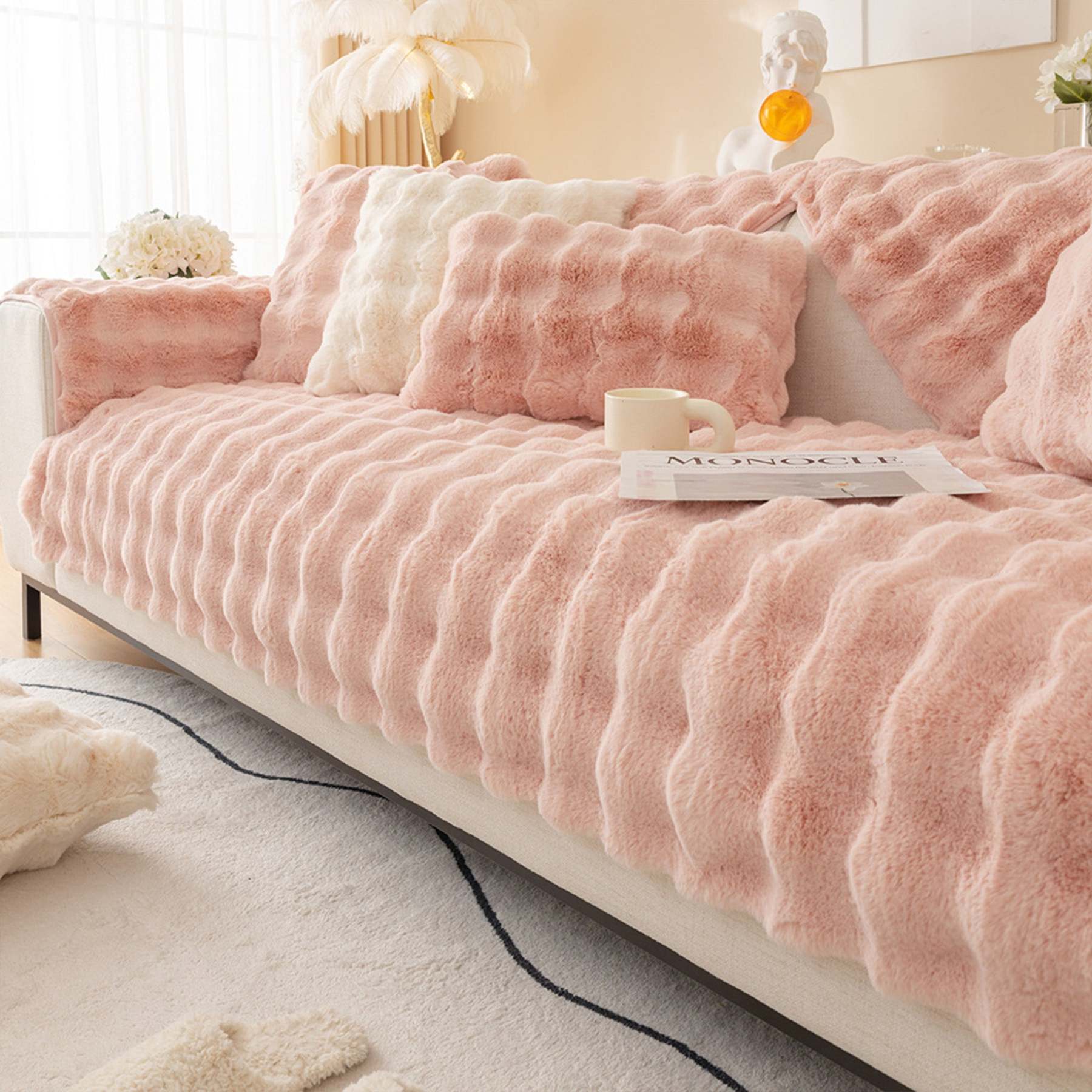 Cloud Plush Wave Faux Rabbit Fur Nonslip Sofa/Couch Cover