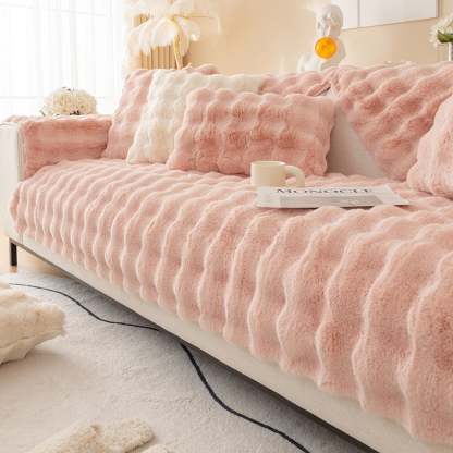 Cloud Plush Wave Faux Rabbit Fur Nonslip Sofa/Couch Cover