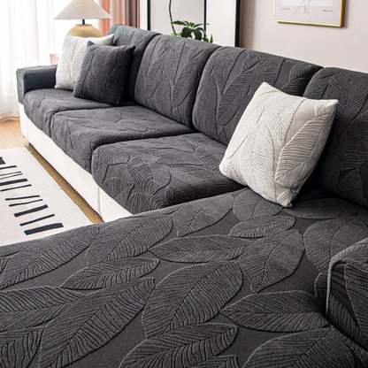 Modern Leaf Velvet Jacquard Stretch Sofa Cover – Waterproof, Pet Friendly & Durable, Full Wrap Design