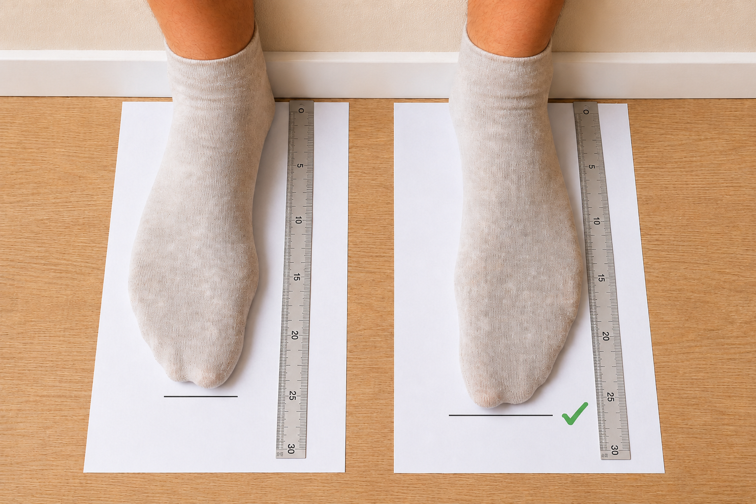 Comparing both foot measurements and using the longer foot