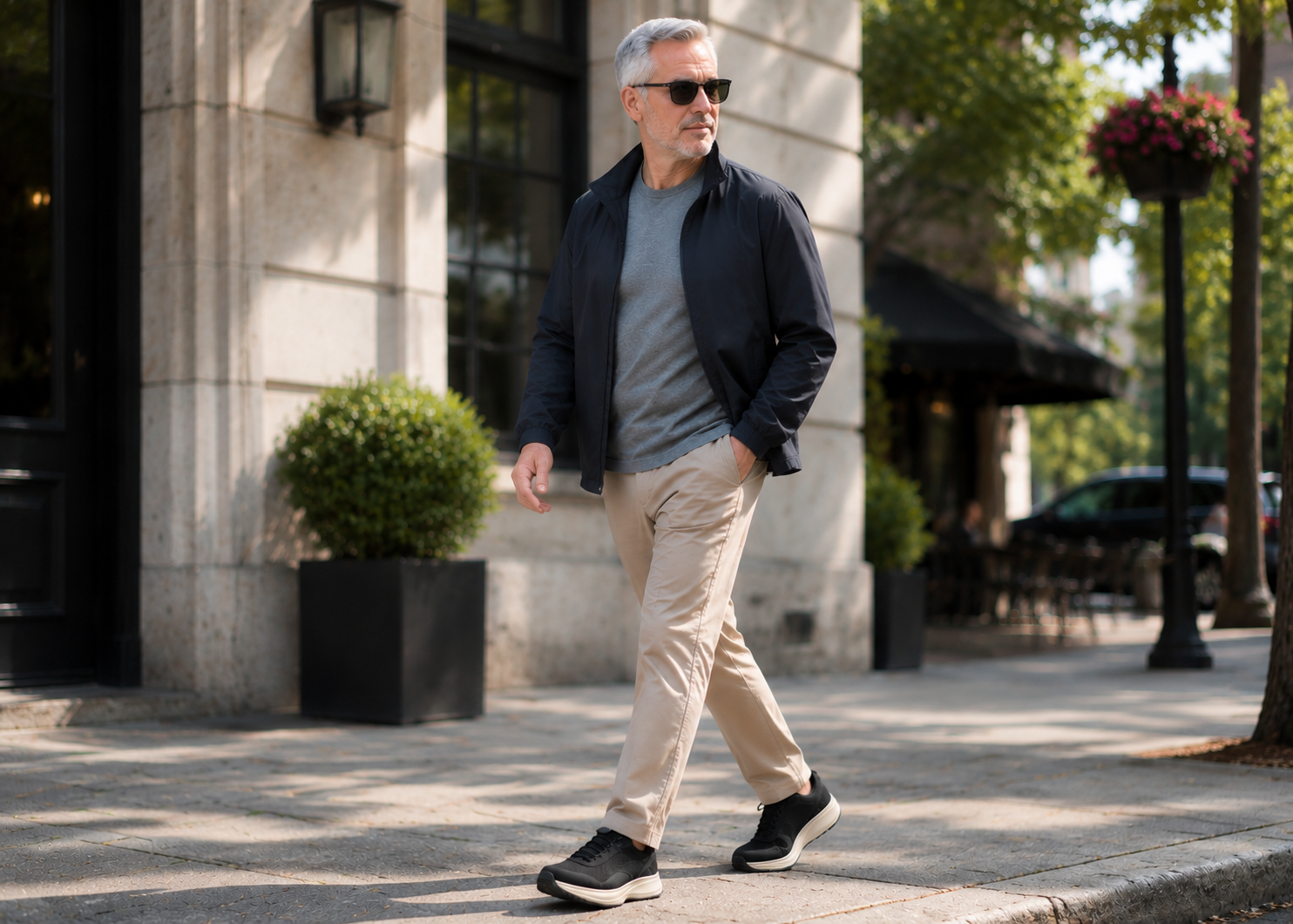 50-70 year old man walking naturally without looking old