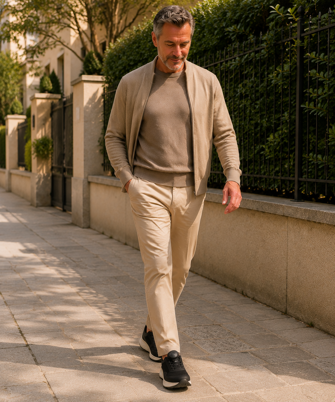 Older man walking naturally outdoors