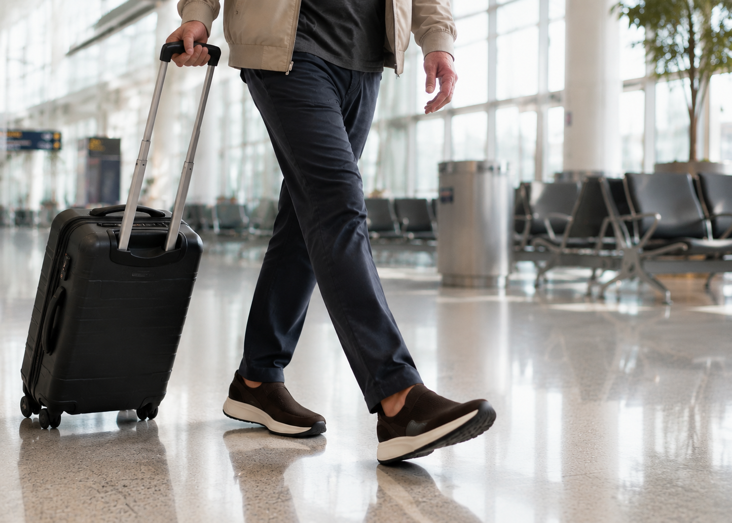 W1 worn for airport travel with carry-on luggage