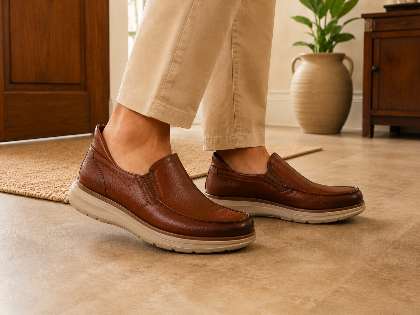 Hands-free leather loafer step-in comfort