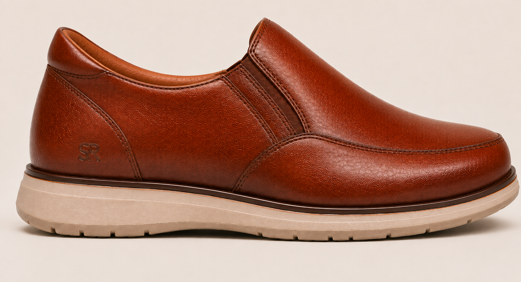 StepReady brown leather loafer side profile showing cushioned sole