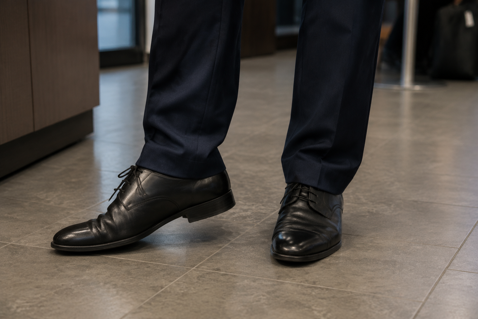 Traditional dress shoes feel stiff after hours of standing