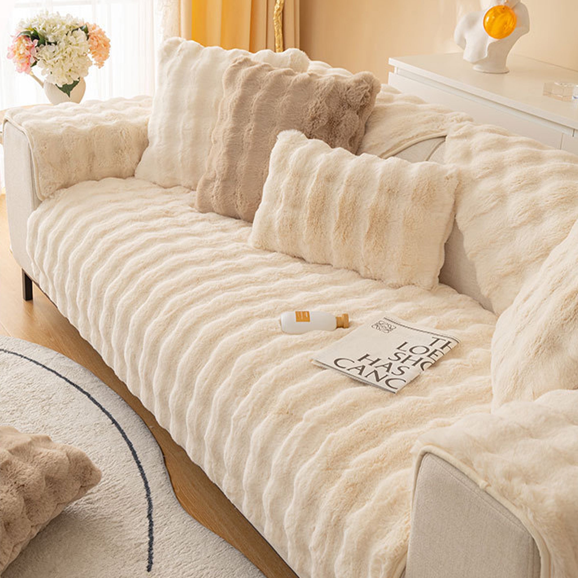 Cloud Plush Wave Faux Rabbit Fur Nonslip Sofa/Couch Cover