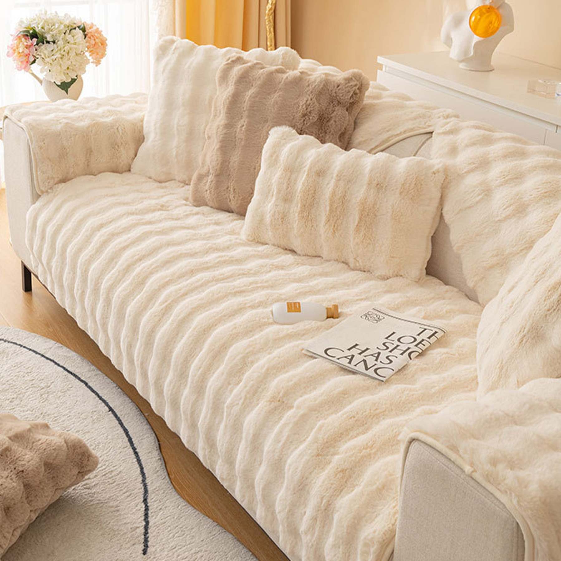 Cloud Plush Wave Faux Rabbit Fur Nonslip Sofa/Couch Cover