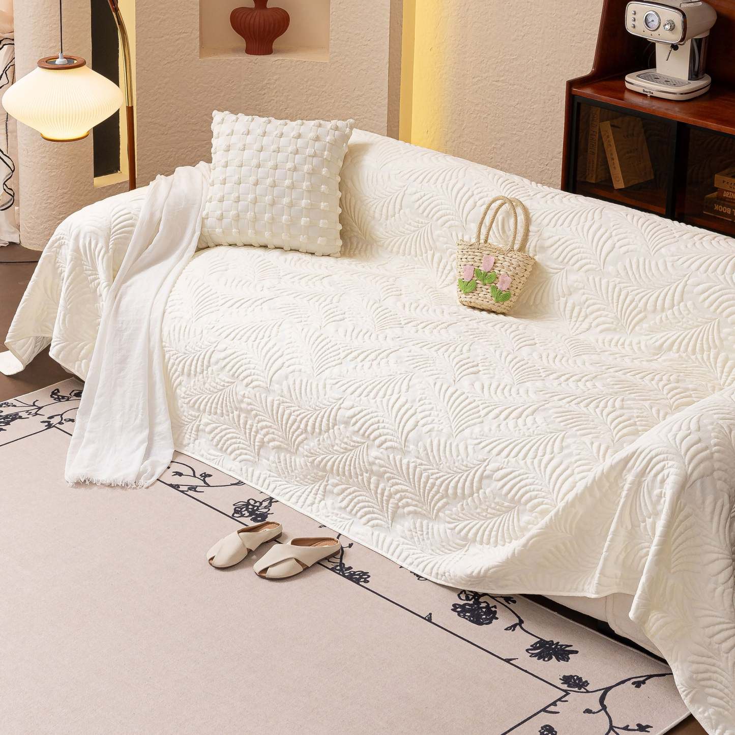 Leaf Imprint Bold Modern Multi-Color Pattern Soft Pet-Friendly Durable Sofa Cover – Minimalist Hassle-Free Throw Couch Protector