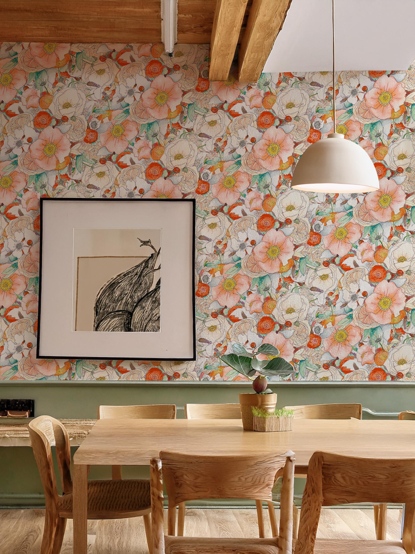 Floral Reverie Wallpaper, orange