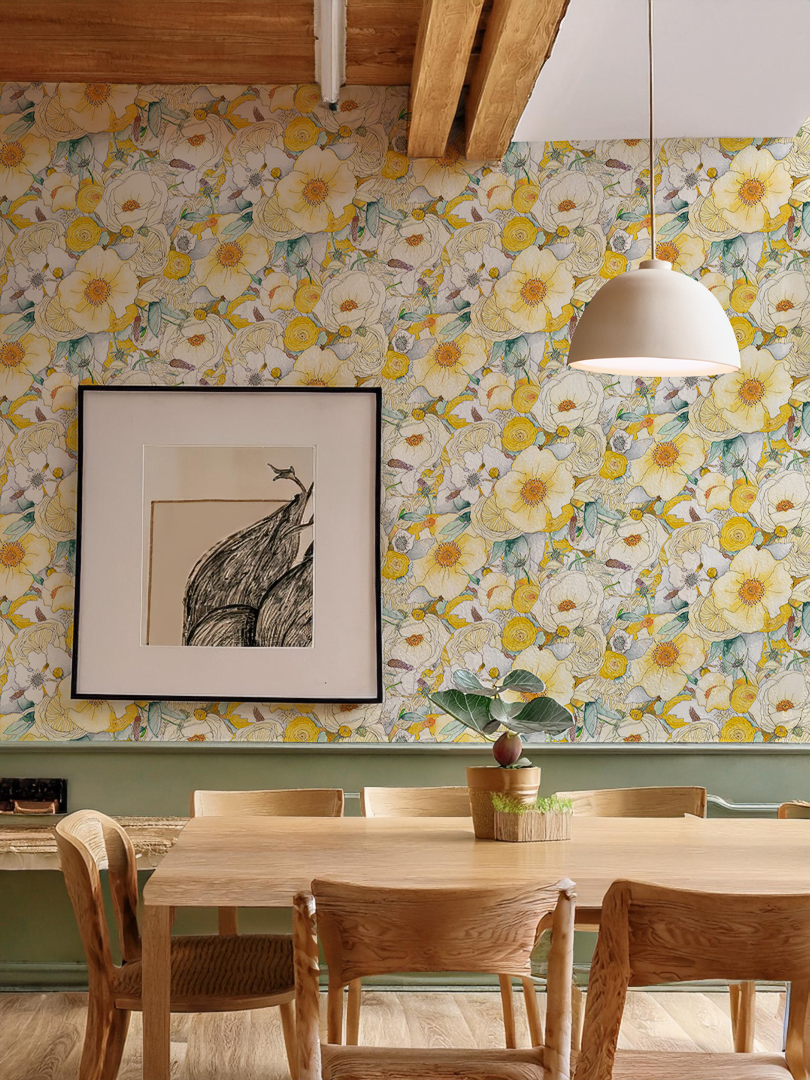 Floral Reverie Wallpaper, yellow