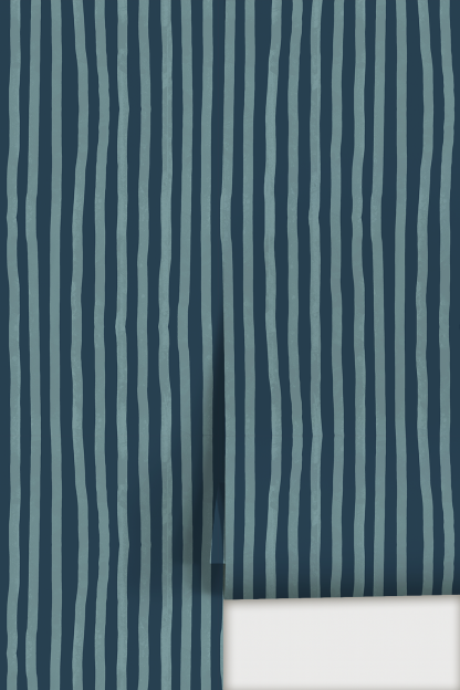 Dolce Stripe Wallpaper, navy and light blue