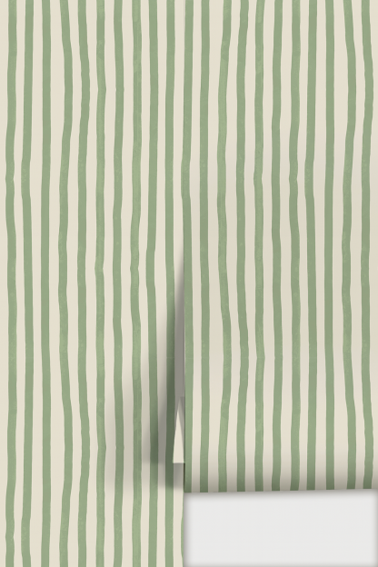 Dolce Stripe Wallpaper, off-white and sage